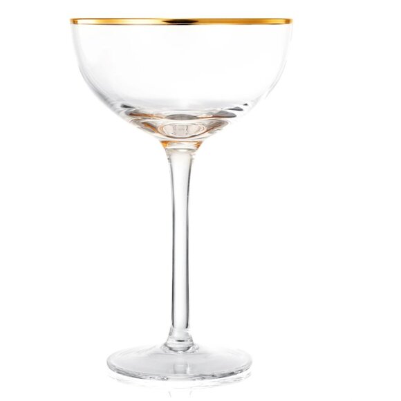 New Set of 2 Vintage Crystal Champagne Martini Gold Rim Glasses - Picture 3 of 6